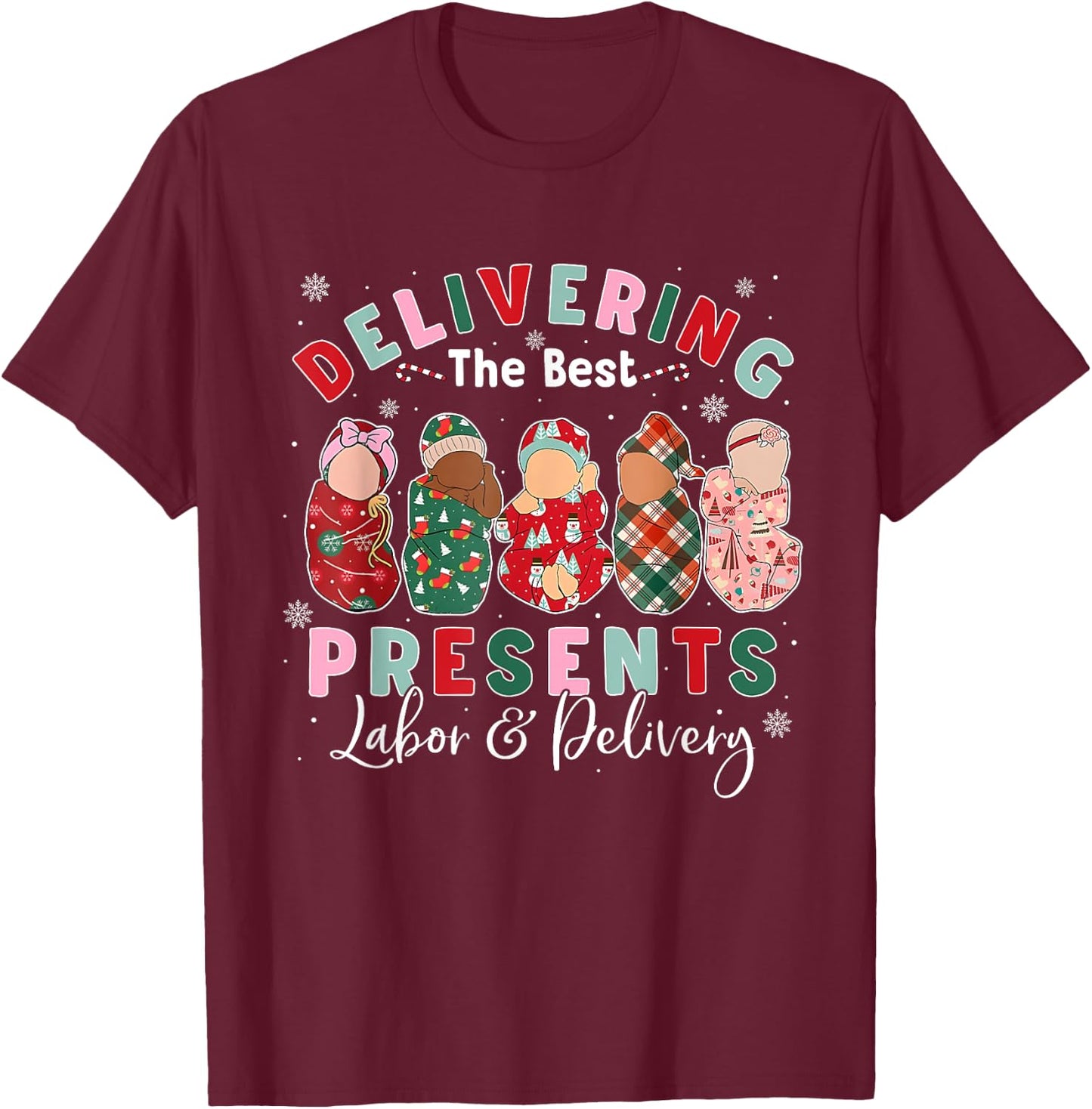 Labor and Delivery L&D Nurse Costume Adult Nurses Black Small Short Sleeve Classic Fit Humorous Modern Cartoon Christmas T-Shirt - T-Shirt | Maroon