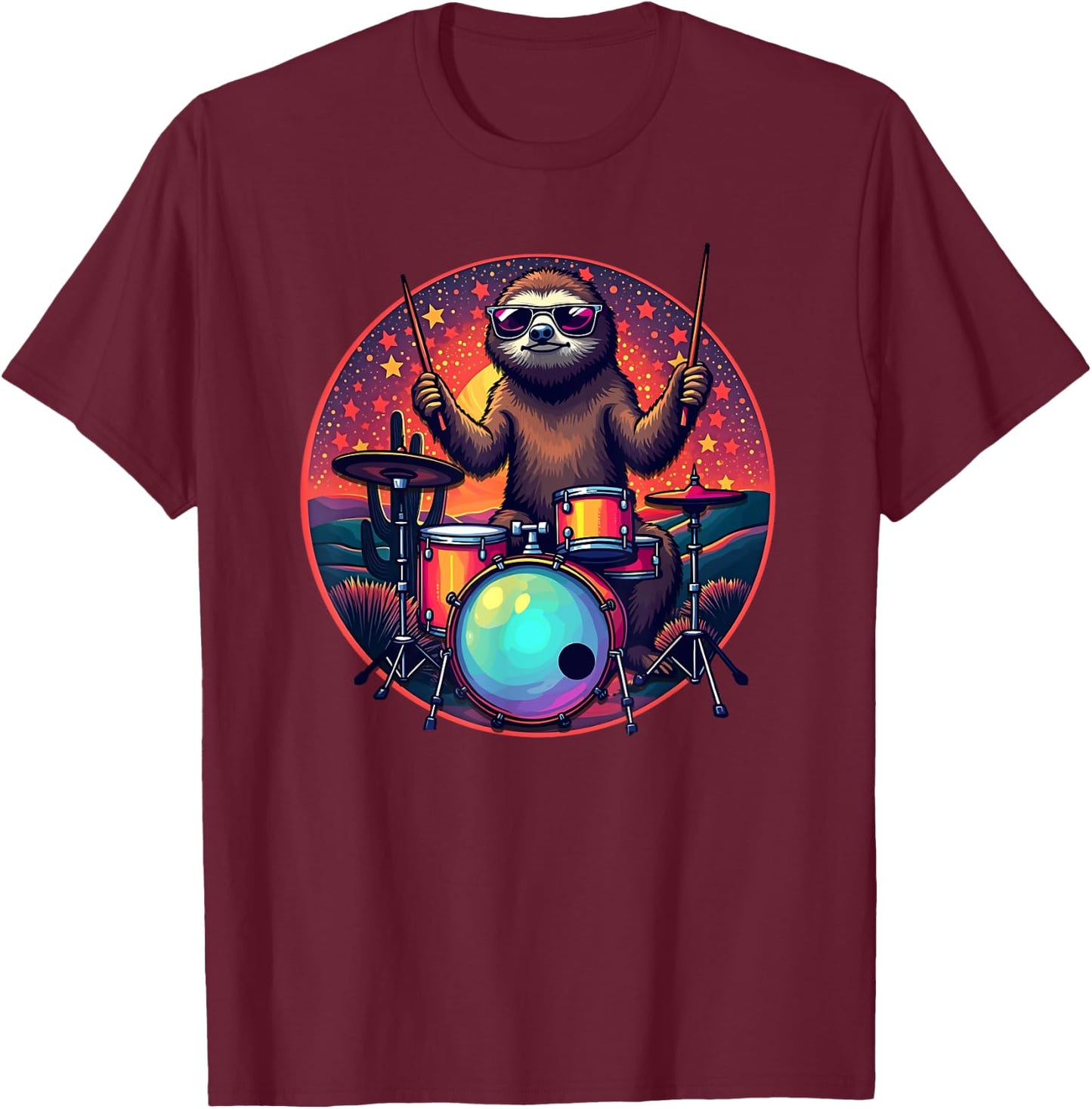 Vintage Sloth Drummer Drums Drum Drumming Drummers T-Shirt - T-Shirt | Maroon