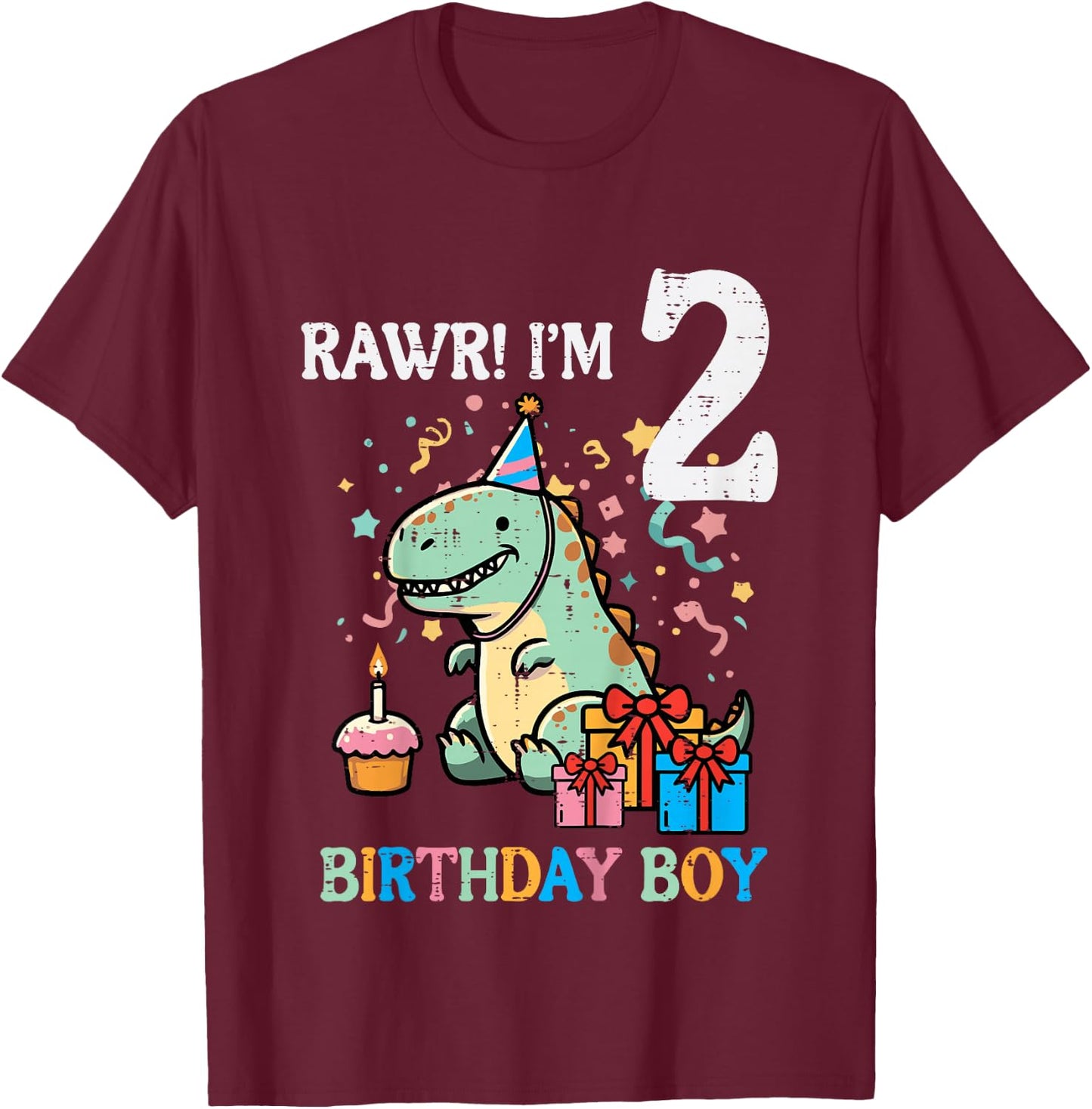 Kids Rawr Im 2 Dinosaur Birthday Boy Cute 2nd Bday Trex Boys Kids T-Shirt - T-Shirt | Maroon
