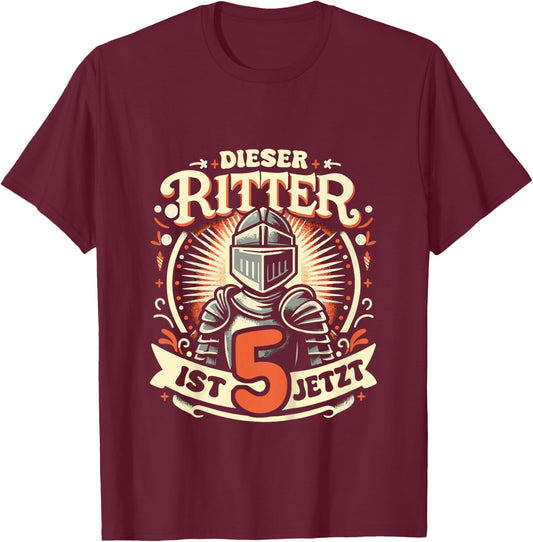 5. Geburtstag Dieser Ritter ist 5 Jahre Geburtstagsgeschenk T-Shirt - T-Shirt | Maroon