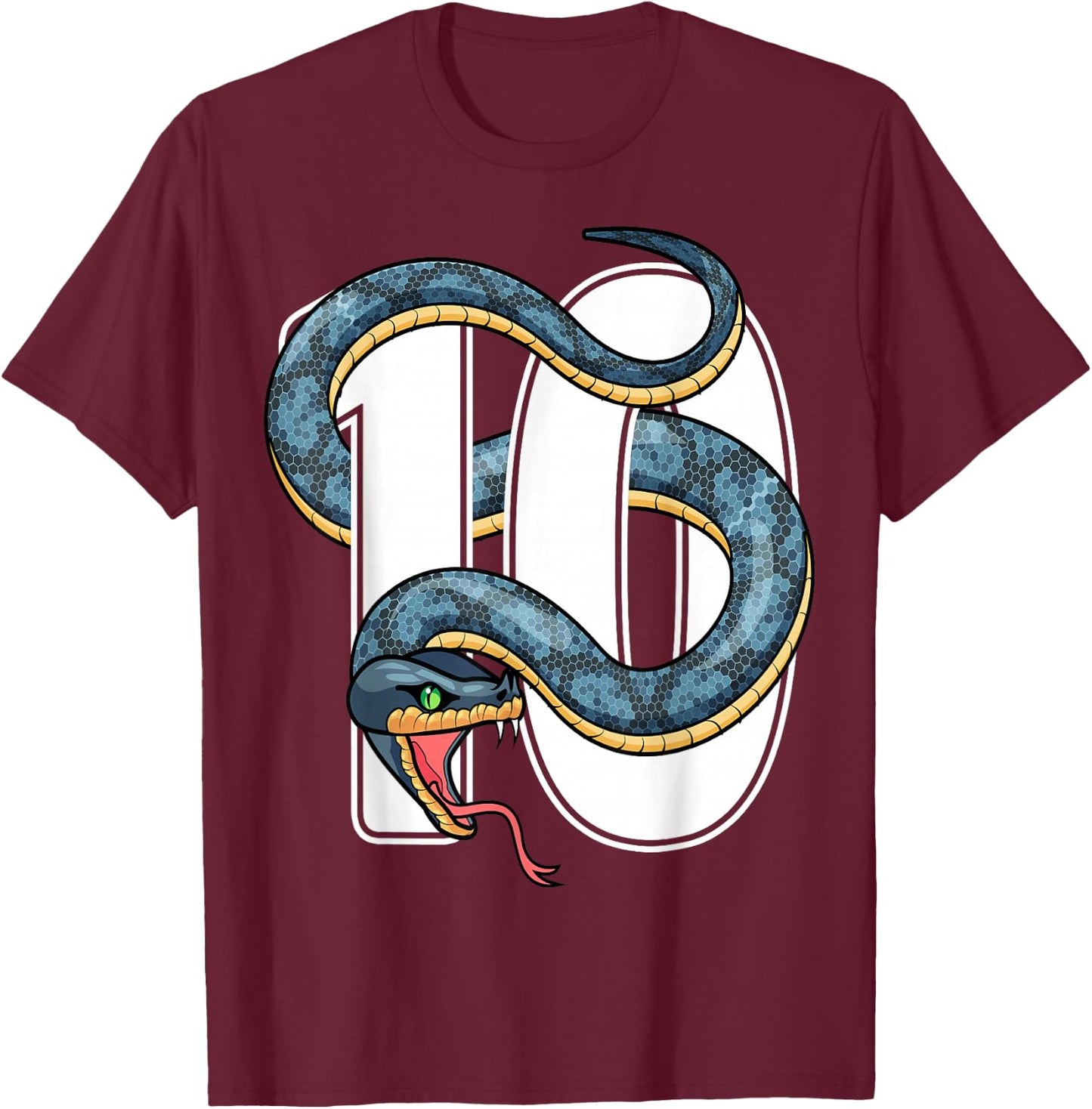 10th Birthday Snake Lover Ten 10 Year Old Birthday Boy Girl T-Shirt - T-Shirt | Maroon