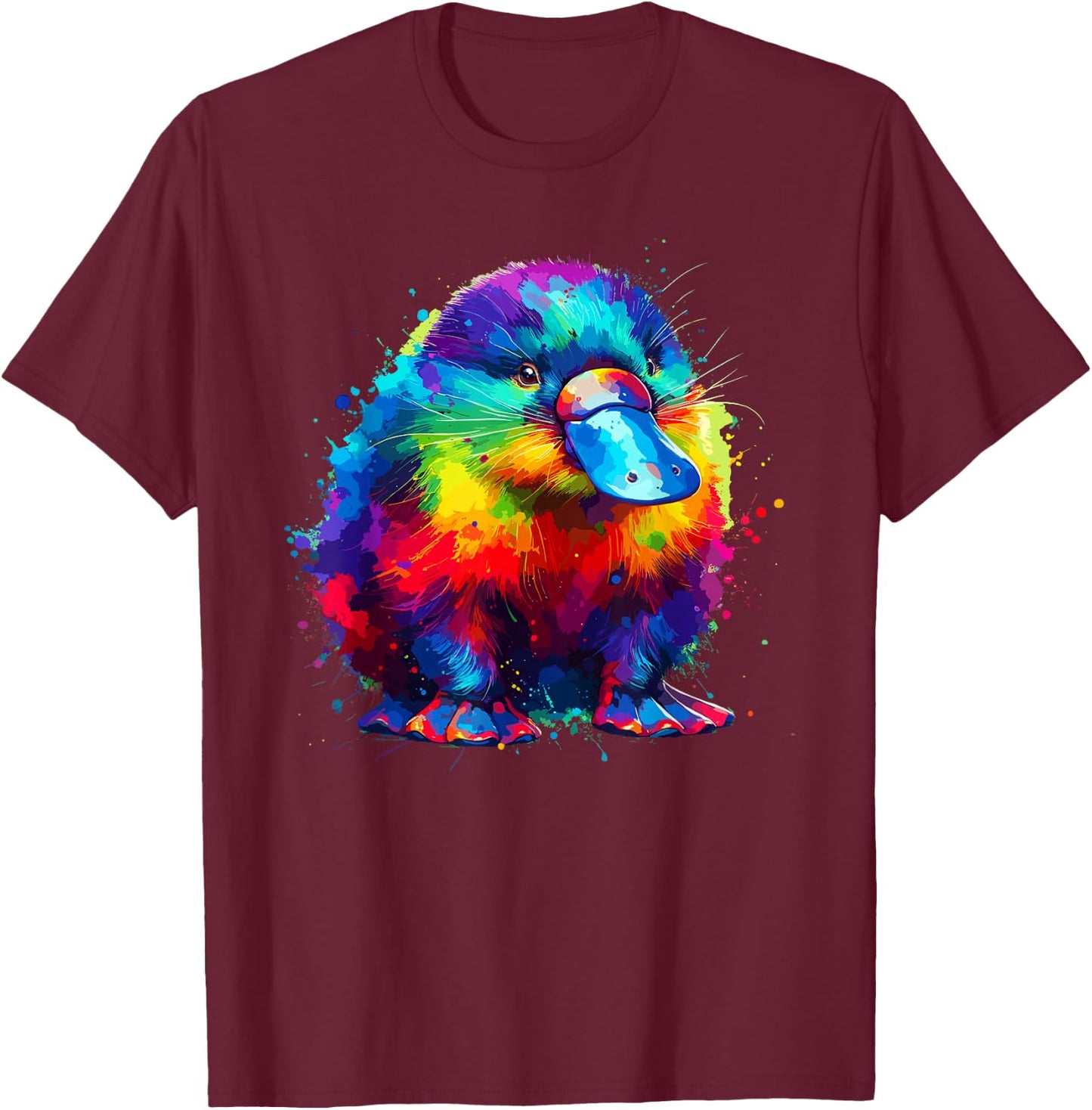 Colorful Splash Art Platypus Platypuses Duckbill T-Shirt - T-Shirt | Maroon