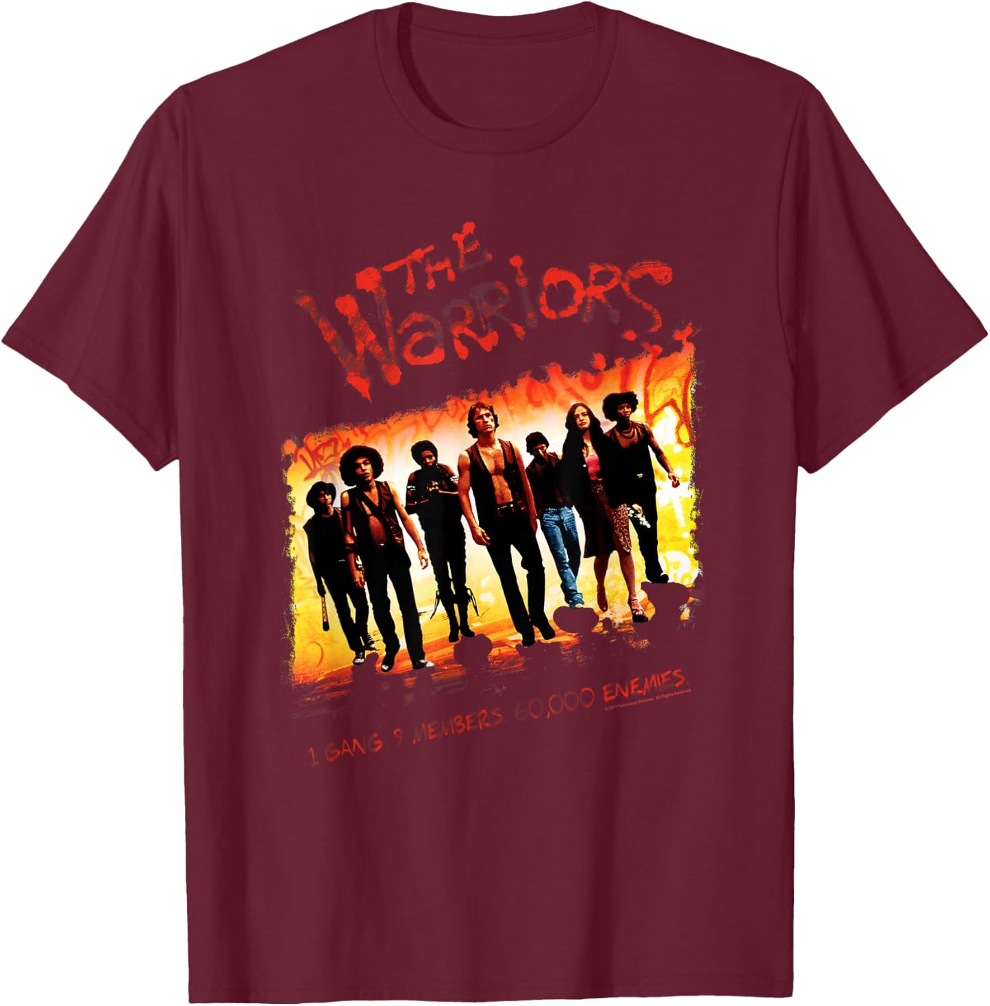 Warriors One Gang - Herren & Damen, Schwarz, S, Kurzarm, Klassische Passform, Streetwear, , mit Rundhalsausschnitt, Baumwolle 60%, Polyester 40% T-Shirt - T-Shirt | Maroon