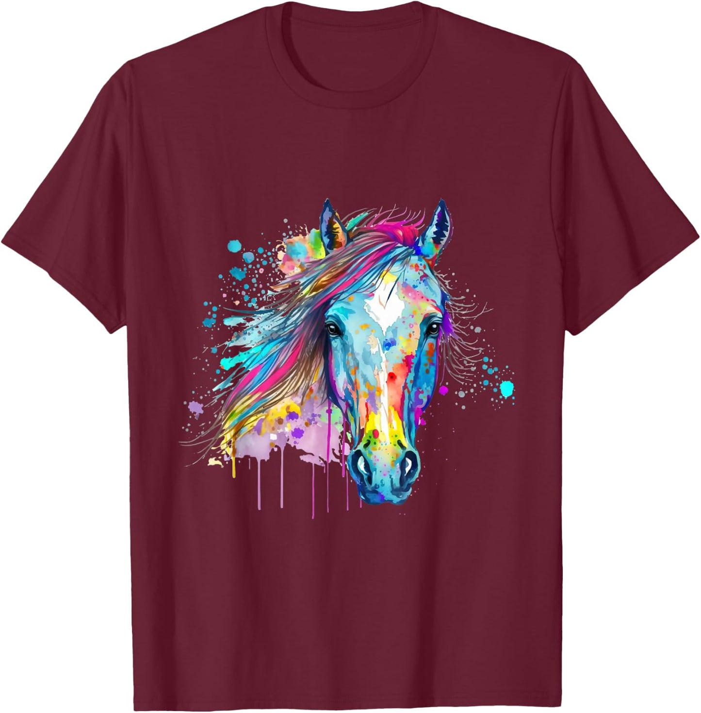 Colorful Wild Horse Mane Face Head T-Shirt - T-Shirt | Maroon