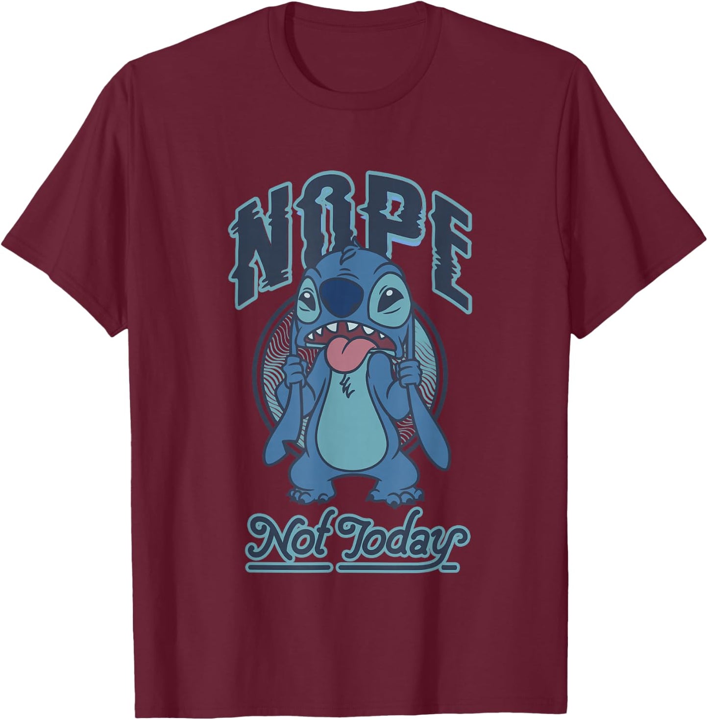 Disney Lilo & Stitch Nope Not Today Grumpy Stitch T-Shirt - T-Shirt | Maroon