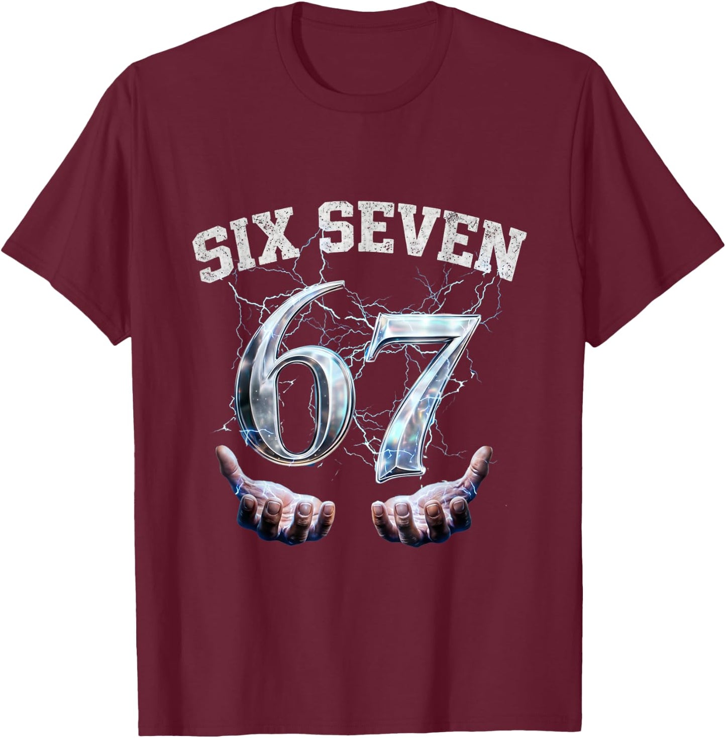 Six Seven 67 Meme Lustiges Zahlen Design T-Shirt - T-Shirt | Maroon