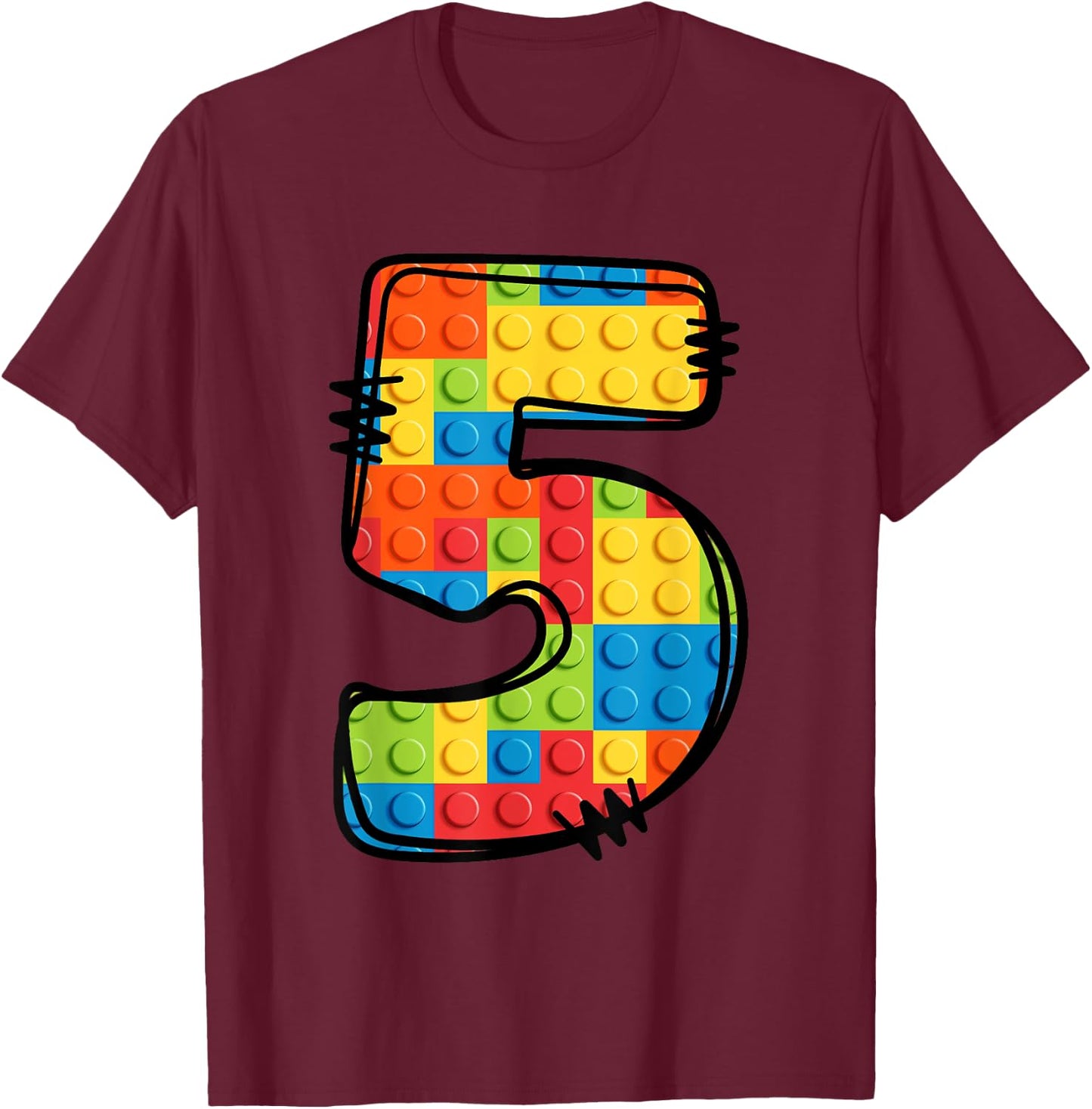 5 Year Old Blocks Building Master Builder 5th Birthday T-Shirt - T-Shirt | Maroon