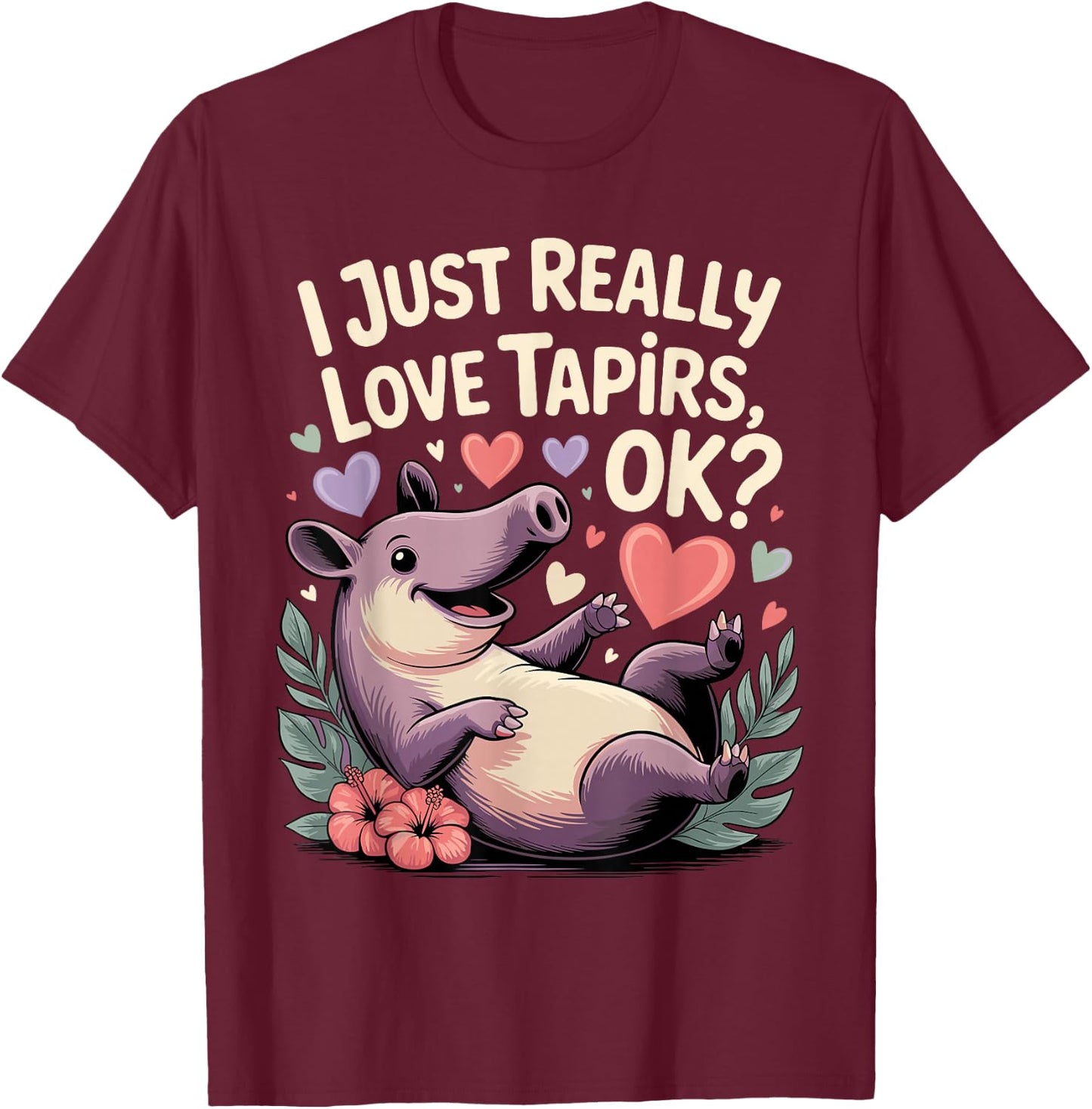 Cute Tapir Design Women Kids Animal Tapir Lovers T-Shirt - T-Shirt | Maroon