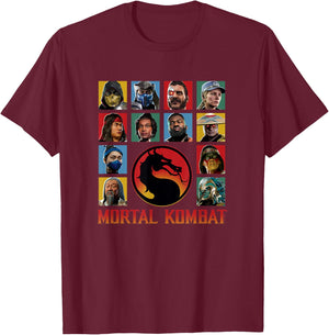 Mortal Kombat Klassic Main Fighters Characters Group Shot T-Shirt - T-Shirt | Maroon