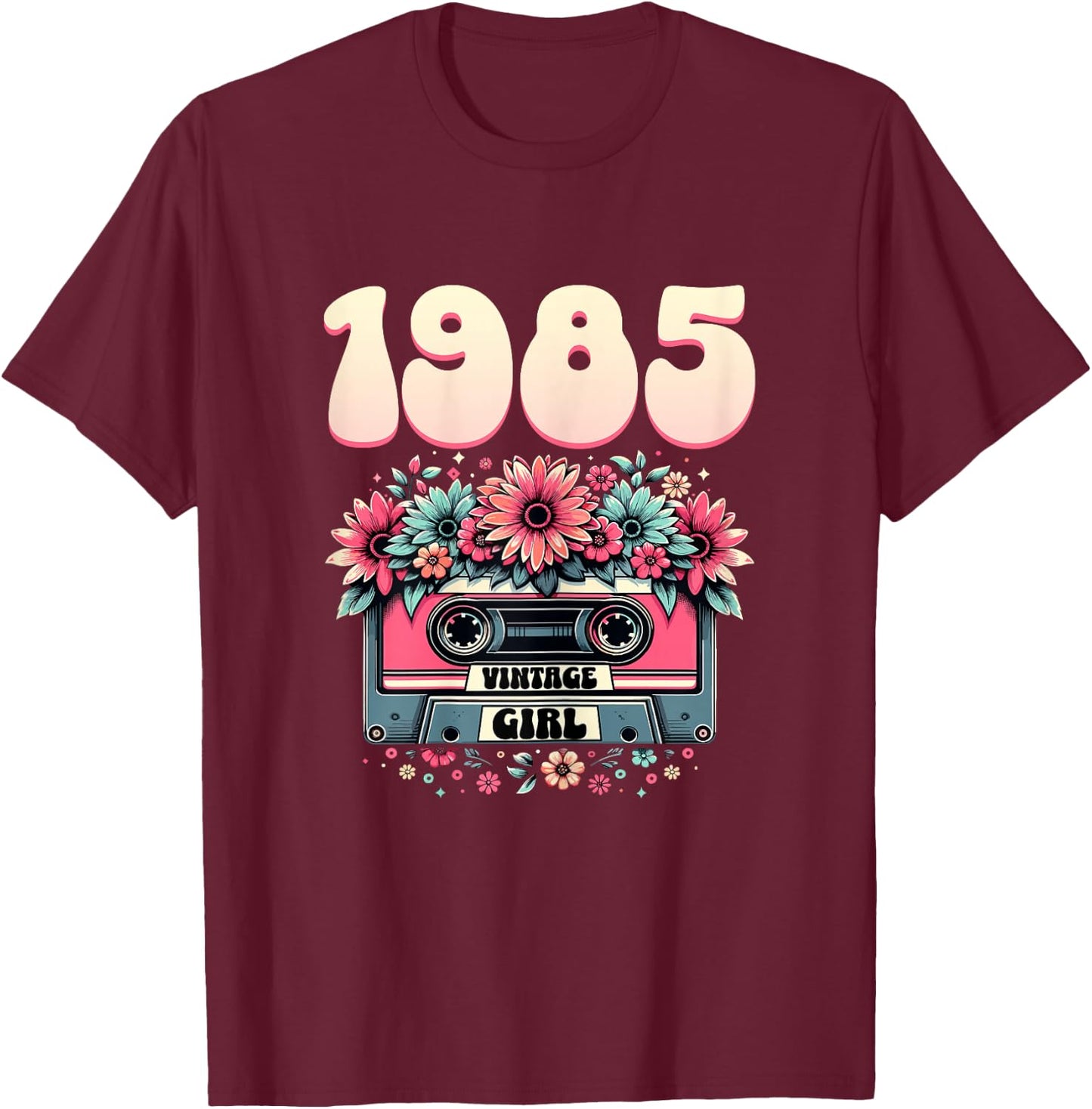 1985 Birthday Vintage Woman 40th Birthday 1985 , Black T-Shirt - T-Shirt | Maroon