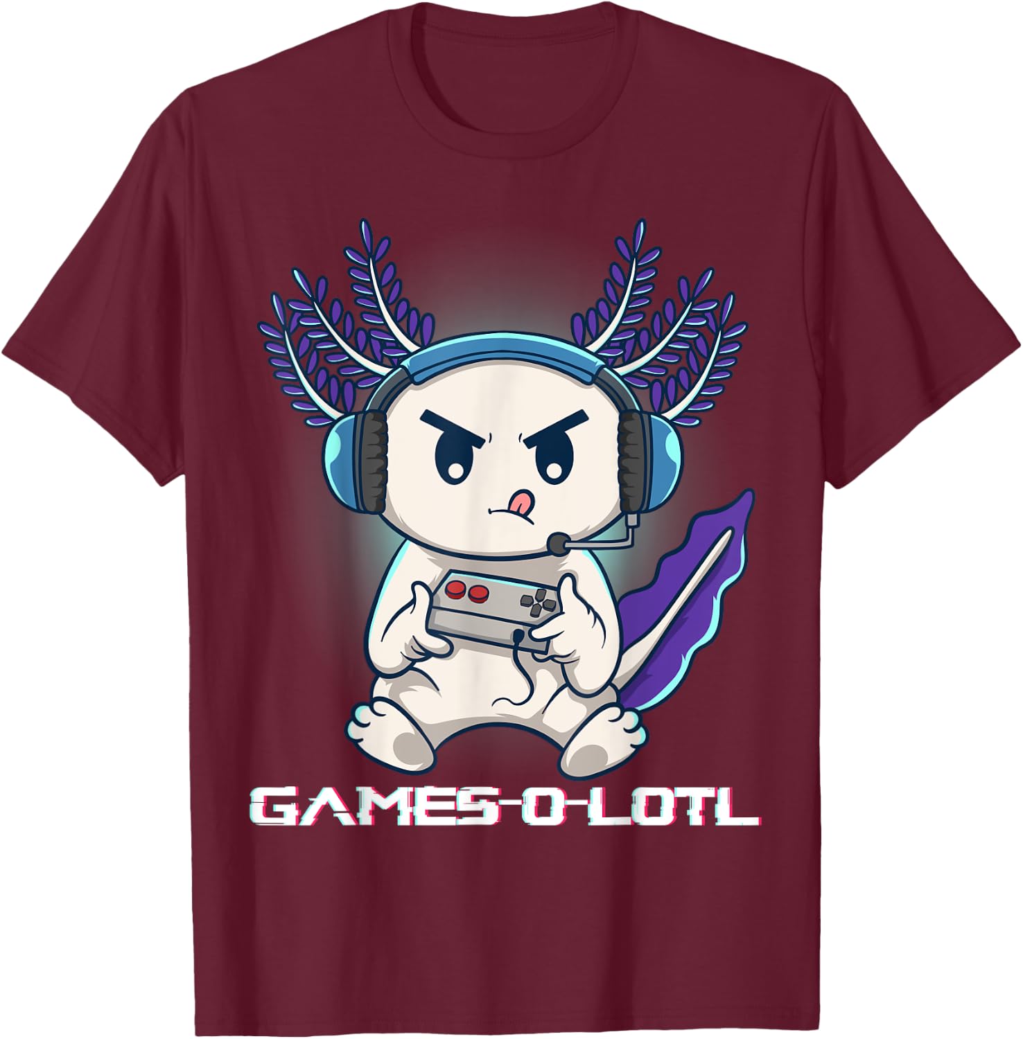Axolotl Playing Console Video Games Gamesolotl Gaming T-Shirt - T-Shirt | Maroon