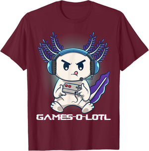 Axolotl Playing Console Video Games Gamesolotl Gaming T-Shirt - T-Shirt | Maroon