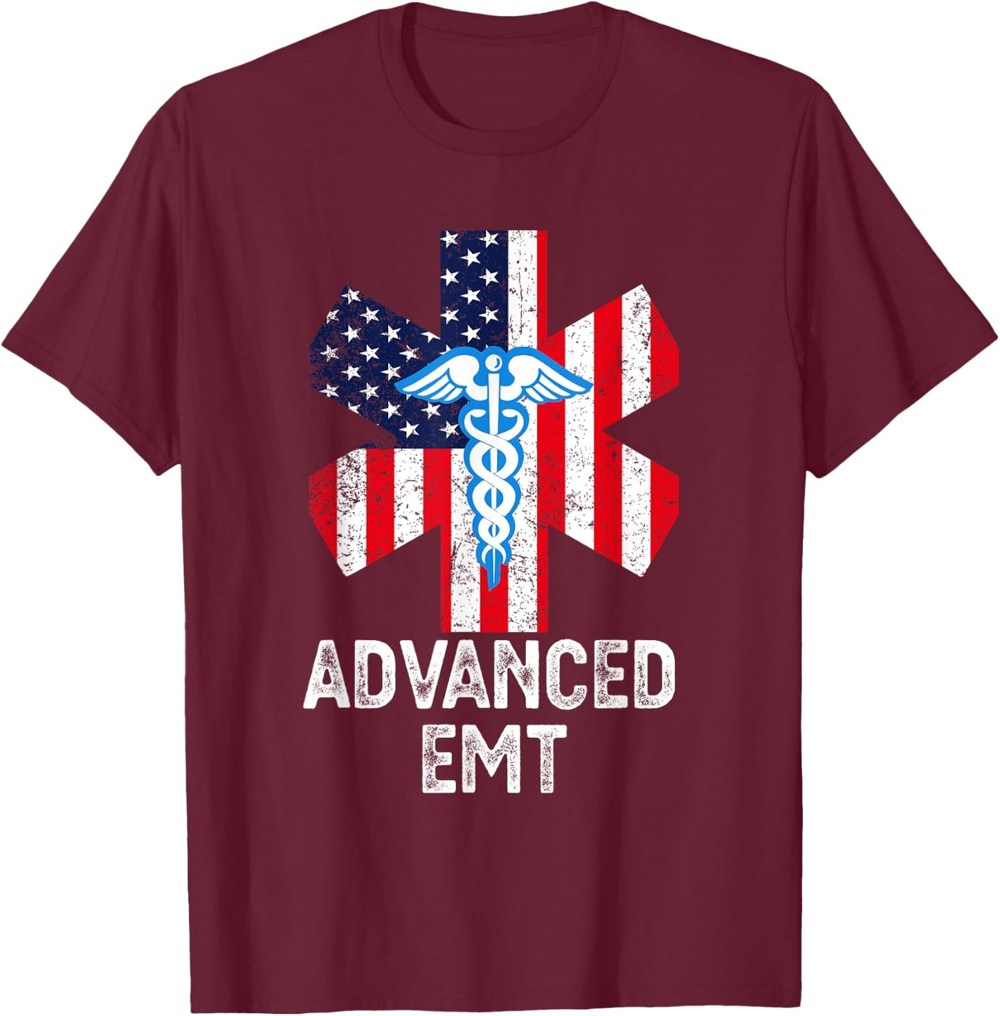 American Flag USA Advanced EMT AEMT Medical Technician Women Men T-Shirt - T-Shirt | Maroon