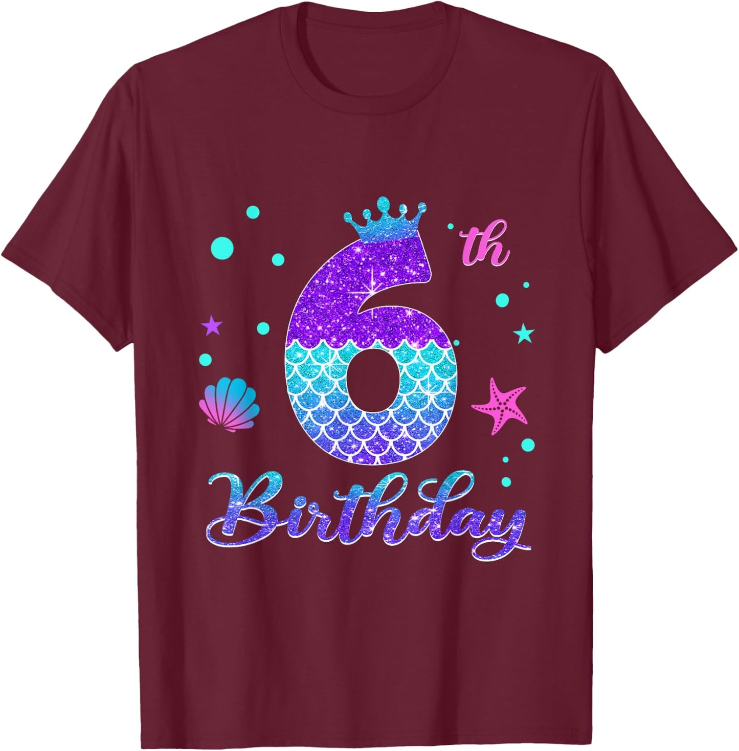 6th Birthday Girl Mermaid For 6 Years Old Mermazing T-Shirt - T-Shirt | Maroon