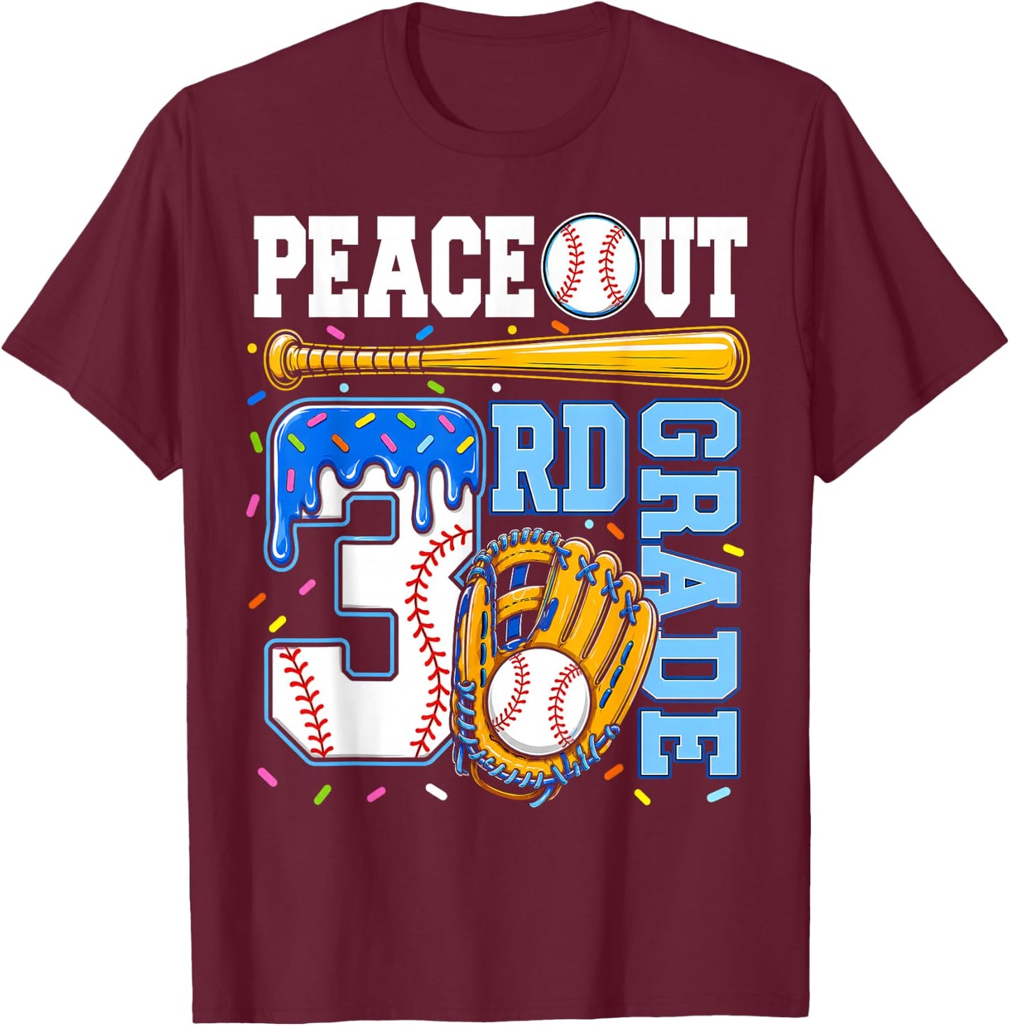 3rd Grade Third Baseball Drip Graduation Last Day of School T-Shirt - T-Shirt | Maroon