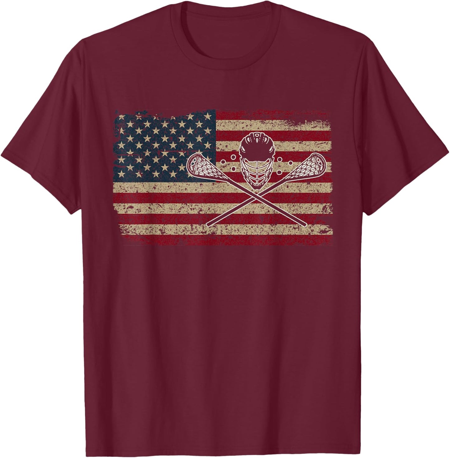American Flag Lacrosse Gift Proud USA Lax Player Jersey T-Shirt - T-Shirt | Maroon