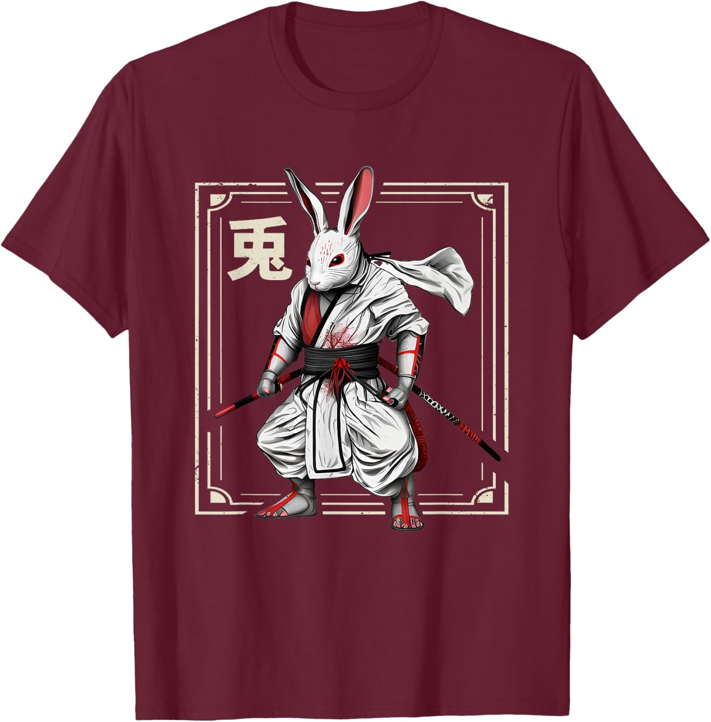 Japanese Rabbit Ninja Retro Bunny Ninja Rabbit T-Shirt - T-Shirt | Maroon