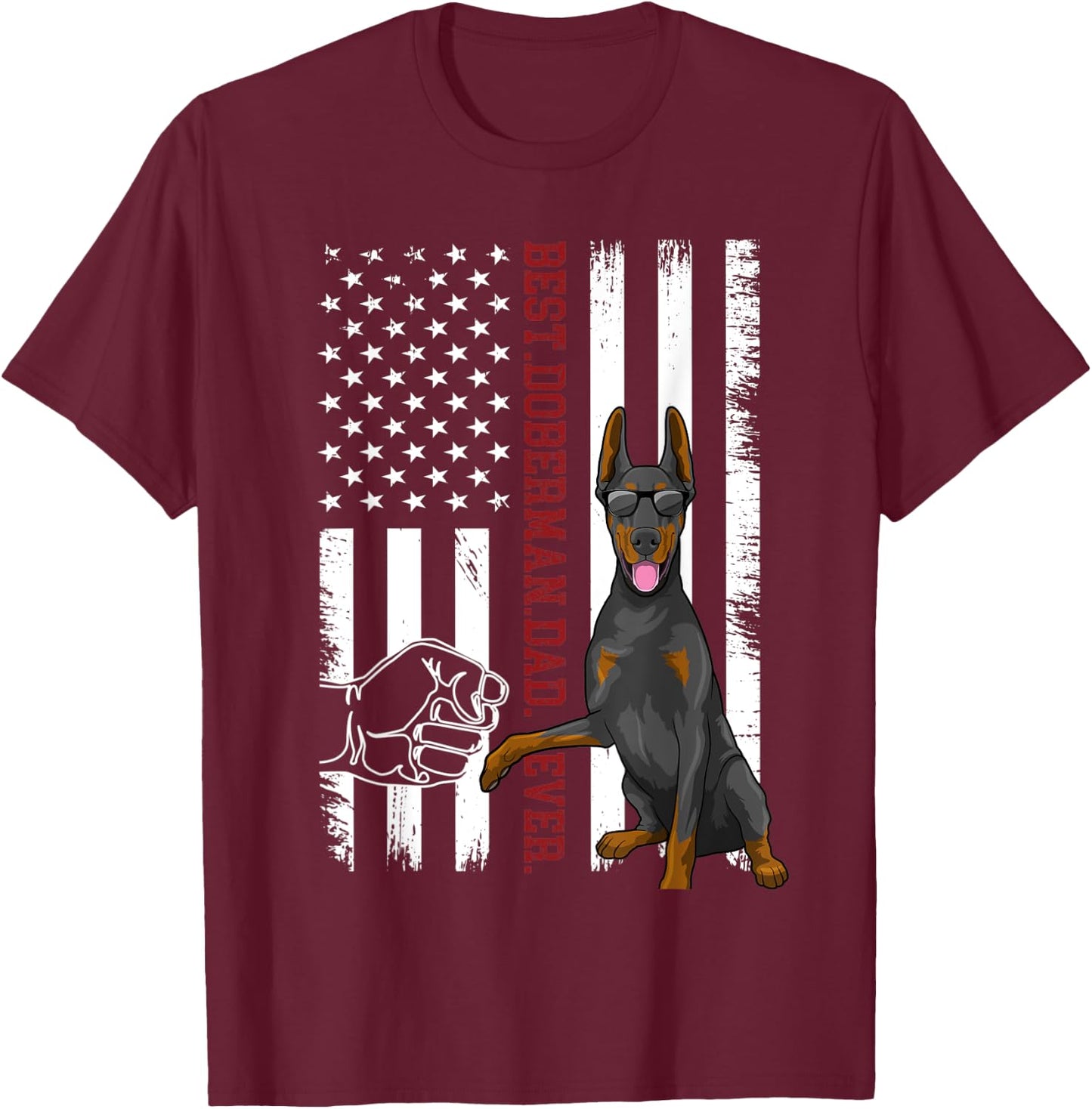 Doberman Pinscher Dad Dog American Flag Outfit T-Shirt - T-Shirt | Maroon