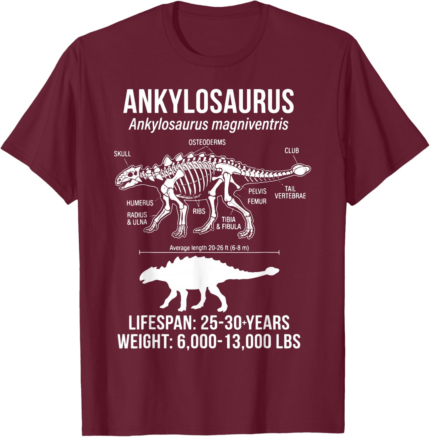 Ankylosaurus Diagram Reptile T-Shirt - T-Shirt | Maroon