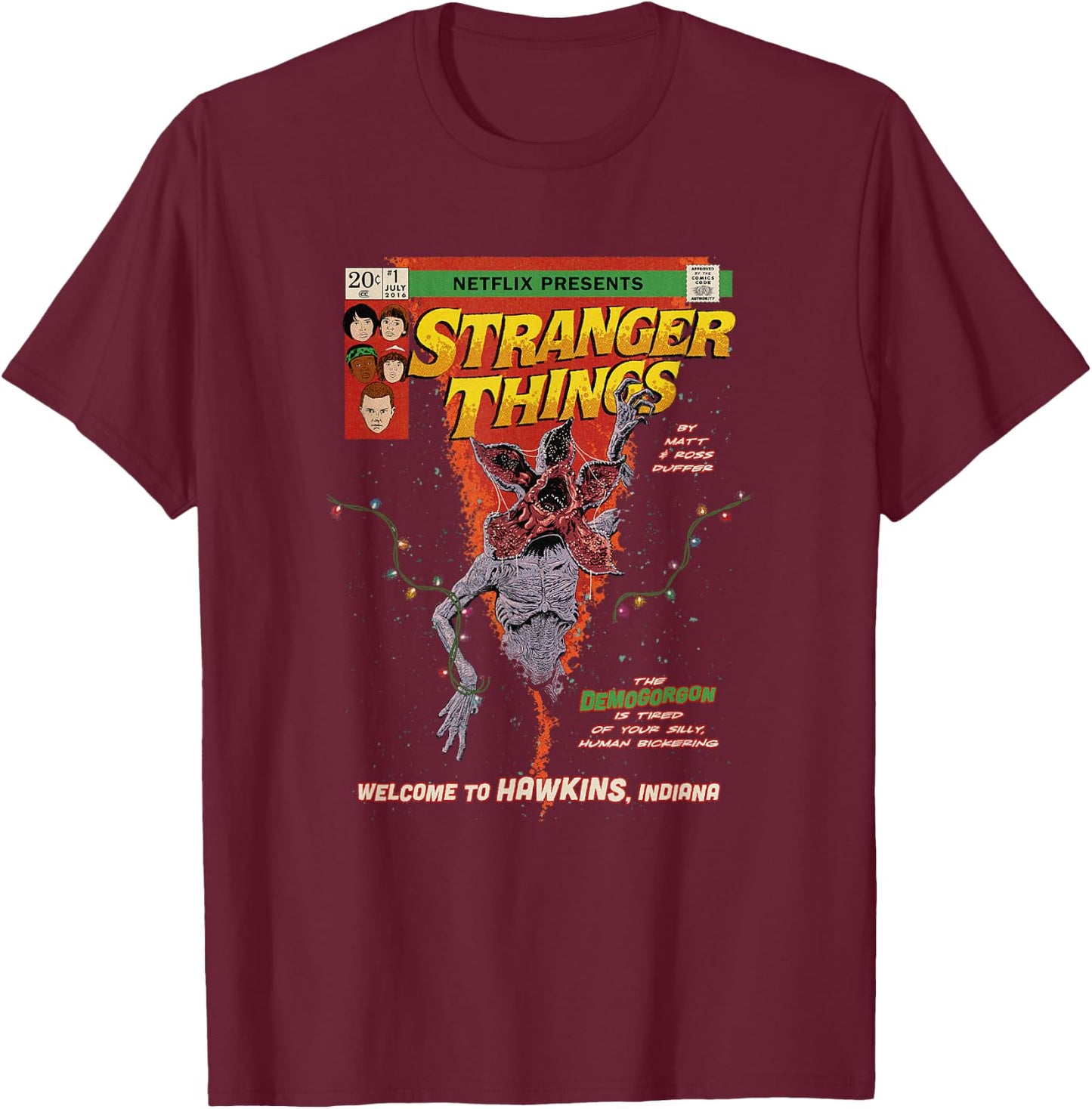 Stranger Things Retro Distressed Demogorgon Comic Book T-Shirt - T-Shirt | Maroon