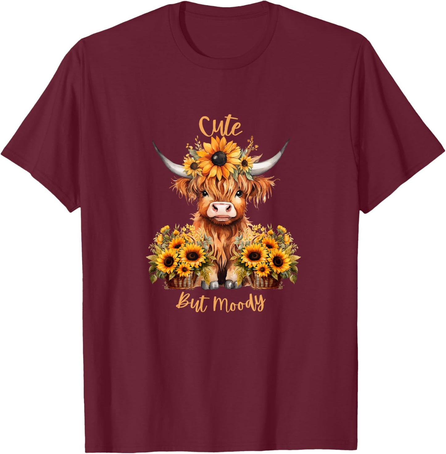 Cute Cow-Moody Cow Lovers Farm cowgirl baby cow an sunflower T-Shirt - T-Shirt | Maroon