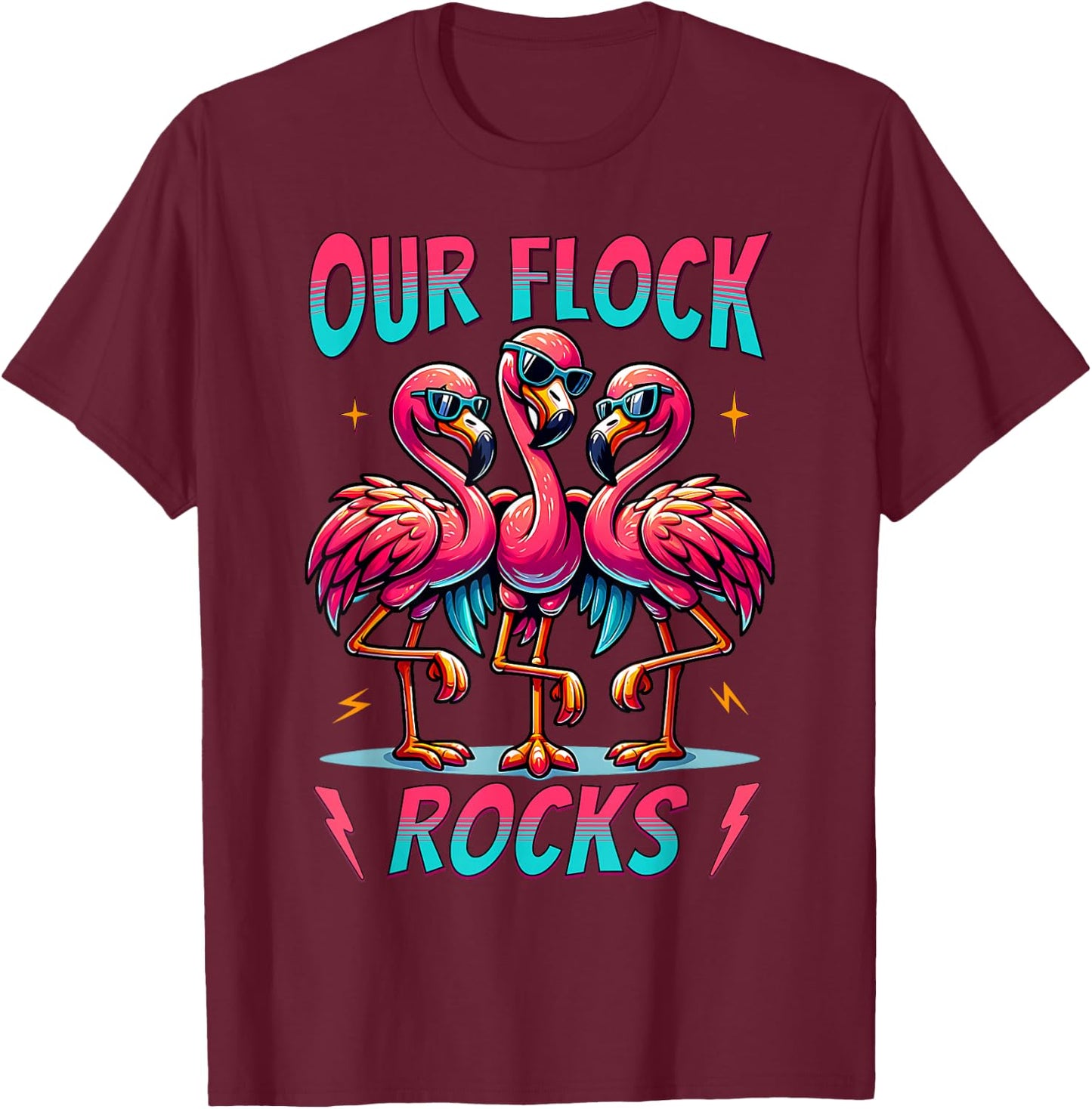 Our Flock Rocks Cute Flamingo Matching Family Vacation Group T-Shirt - T-Shirt | Maroon