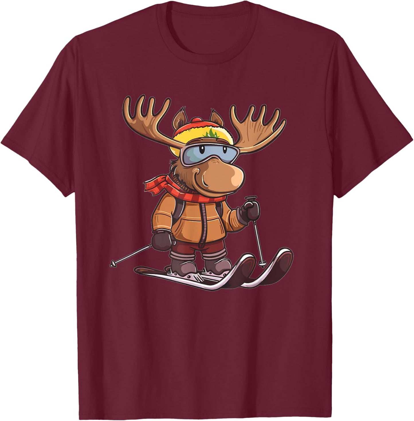 Cute Skiing Moose T-Shirt - T-Shirt | Maroon