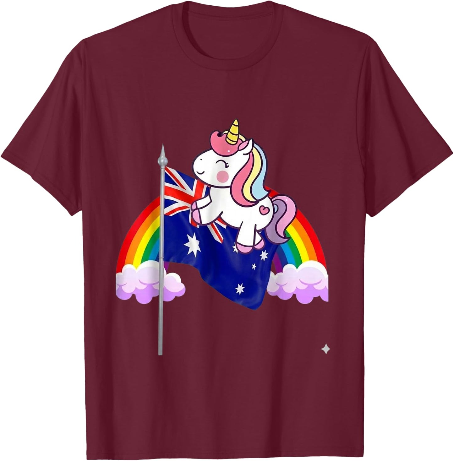 Unicorn Riding Australia Flag Funny Rainbow Australian T-Shirt - T-Shirt | Maroon