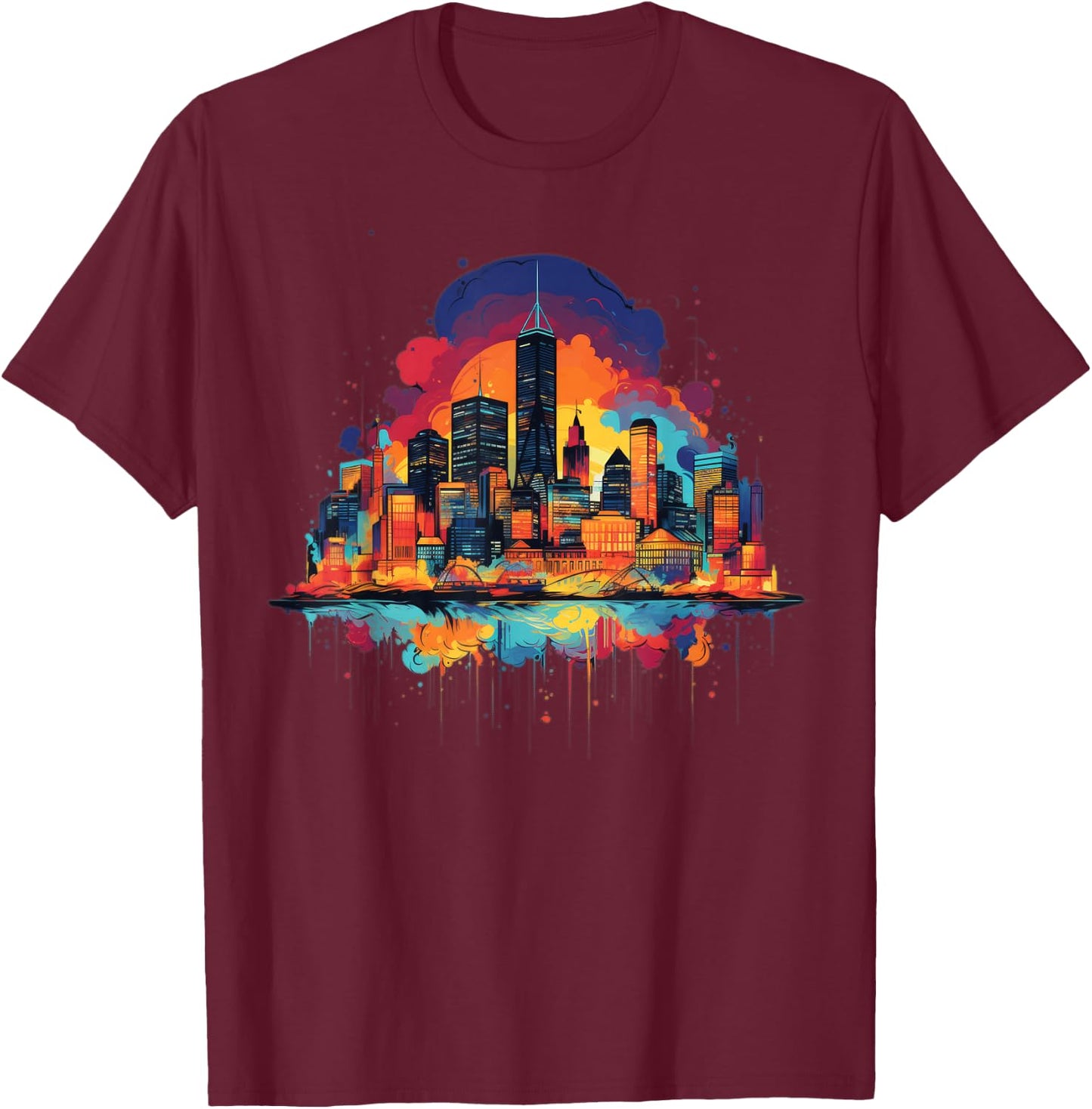 Boston City Skyline Colorful Art Women T-Shirt - T-Shirt | Maroon