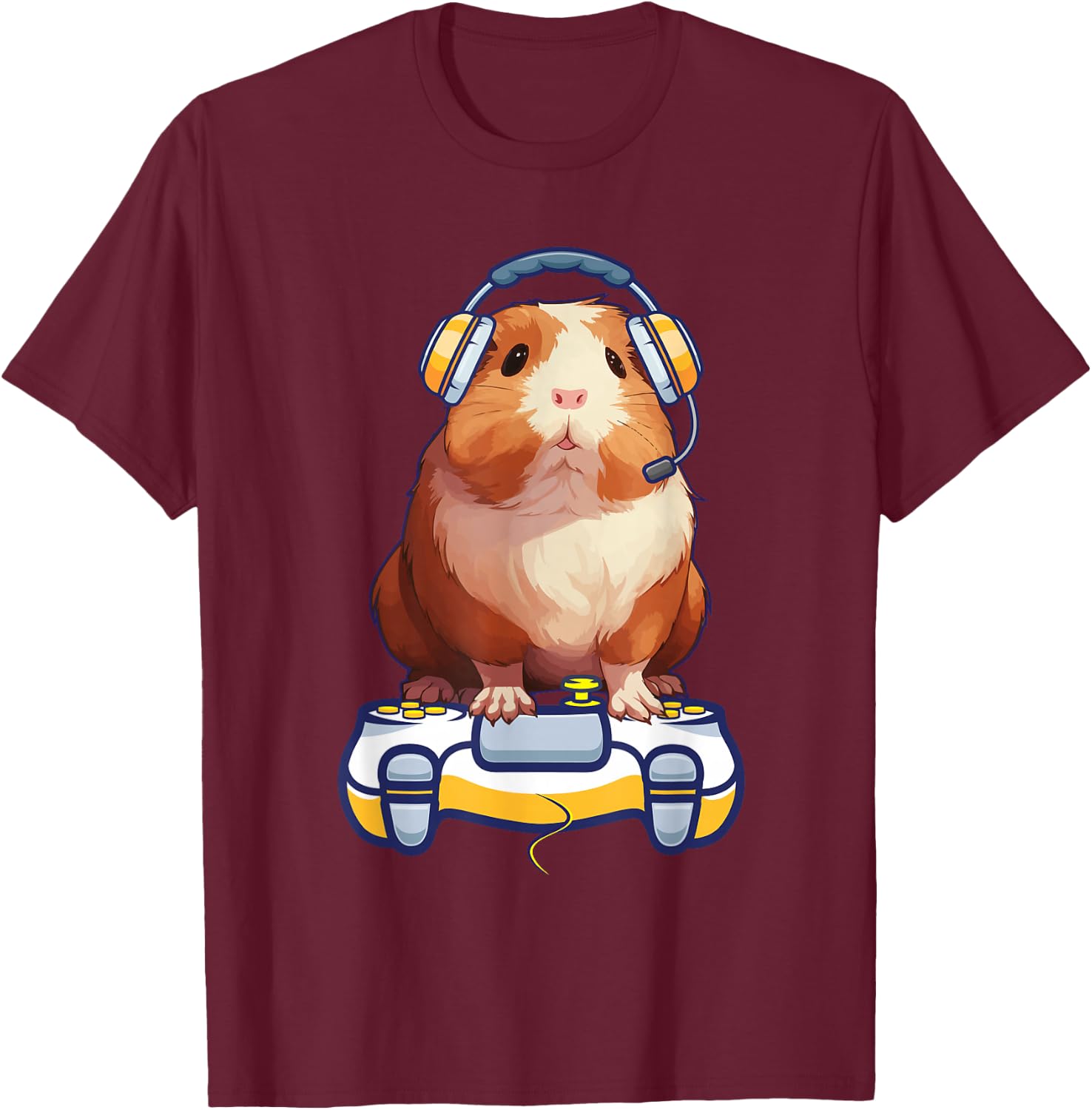 Funny guinea pig and Video Gamer Lover fluffy cavy Gamers T-Shirt - T-Shirt | Maroon
