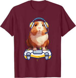 Funny guinea pig and Video Gamer Lover fluffy cavy Gamers T-Shirt - T-Shirt | Maroon
