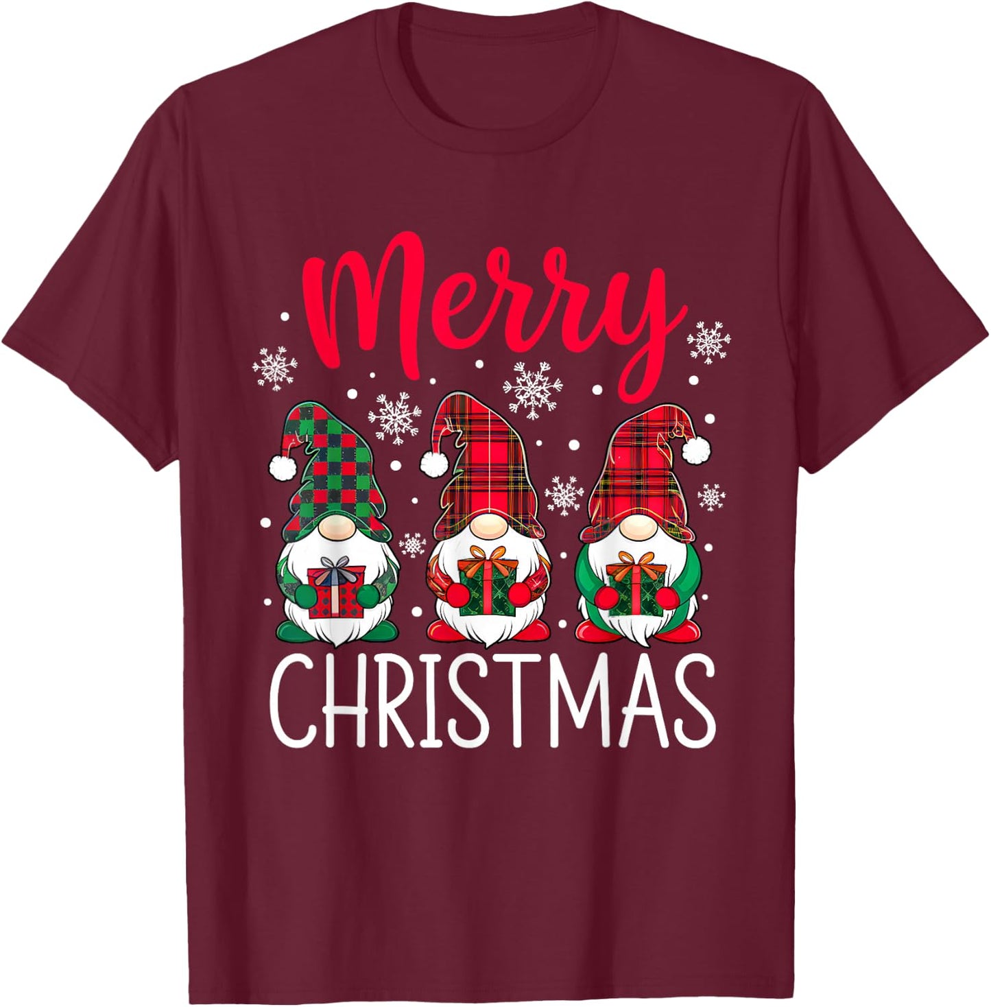Three Gnomes Merry Christmas Funny Family Xmas T-Shirt - T-Shirt | Maroon
