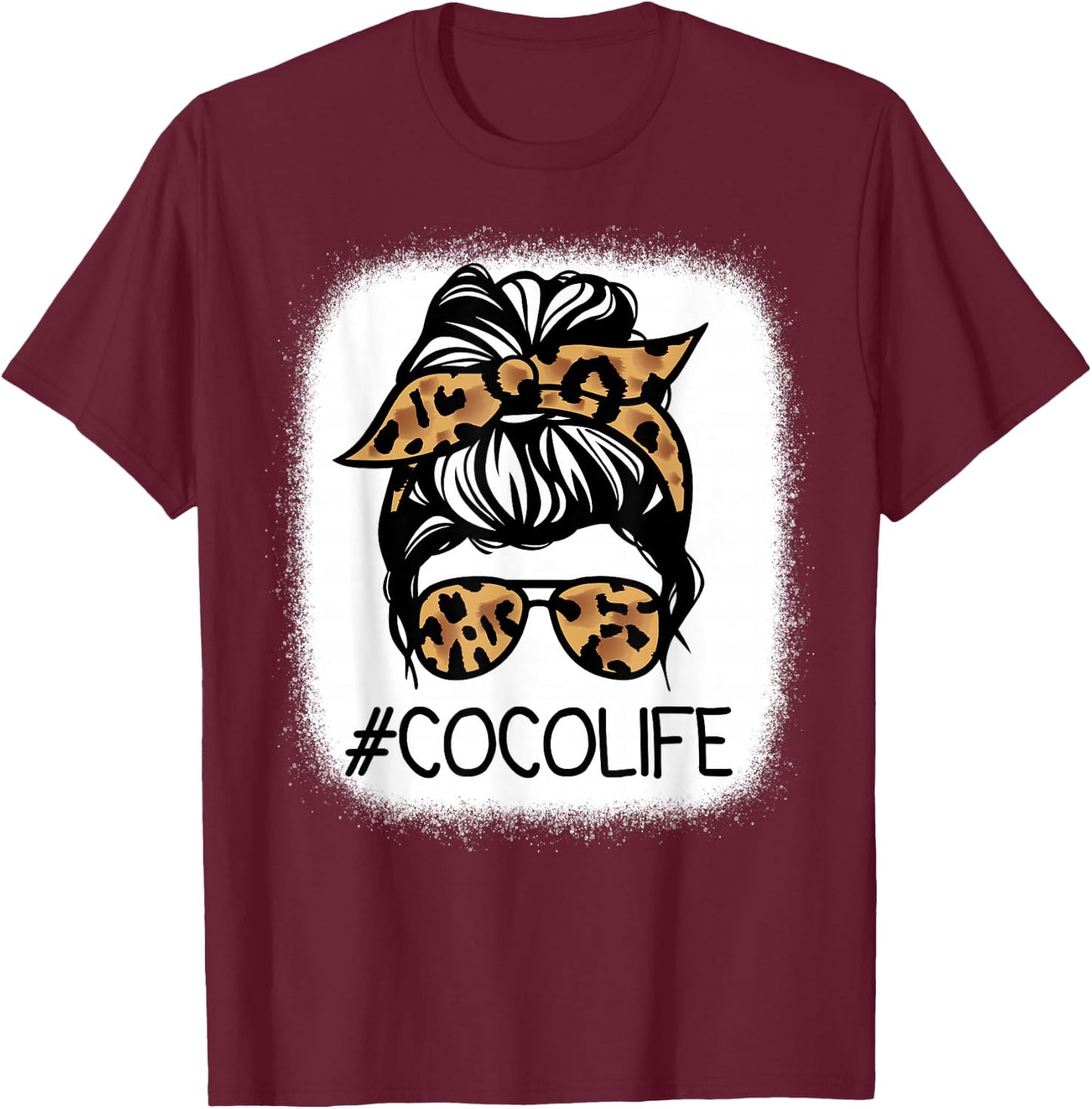 COCO Leopard Messy Bun Mother's Day for Grandmothers T-Shirt - T-Shirt | Maroon