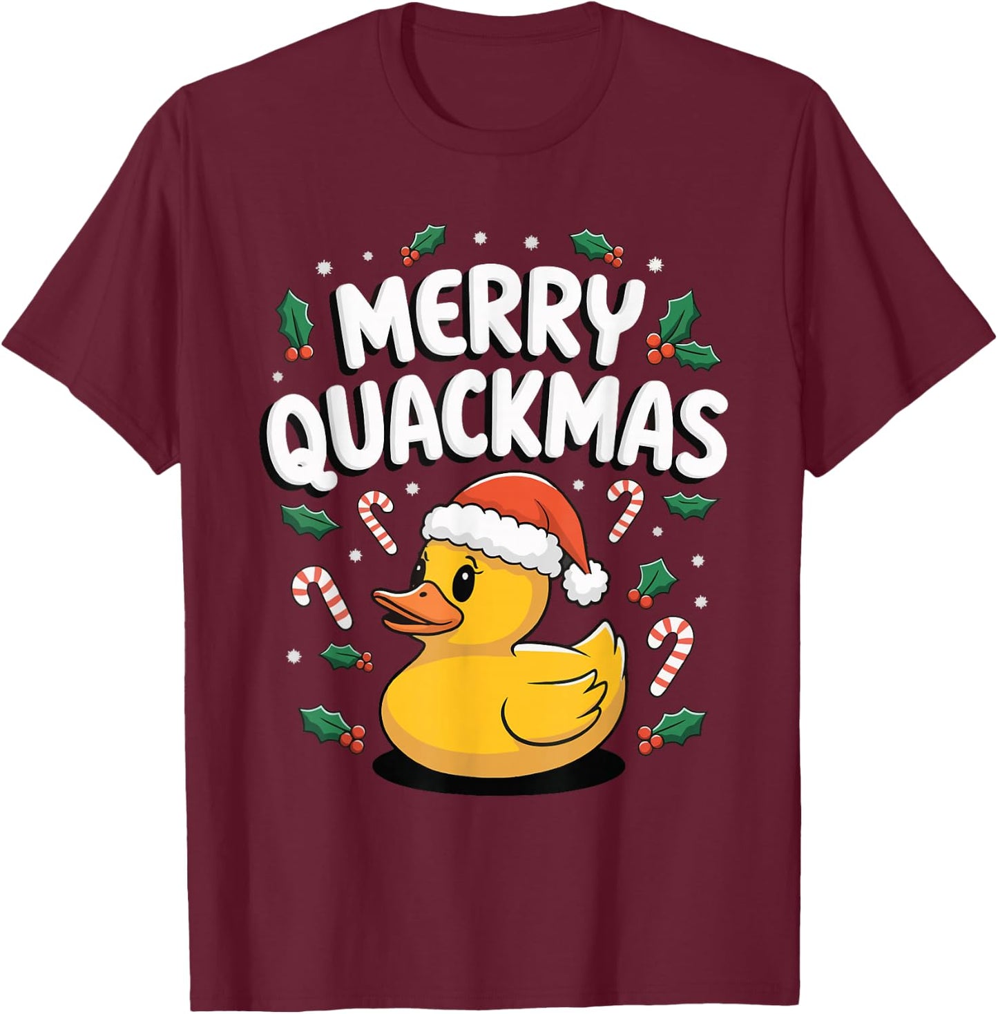 Merry Quackmas Christmas Rubber Duck T-Shirt - T-Shirt | Maroon
