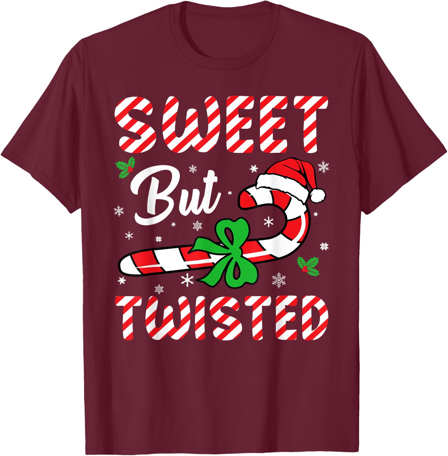 Sweet But Twisted Funny Christmas Candy Cane Boys Girls Kids T-Shirt - T-Shirt | Maroon
