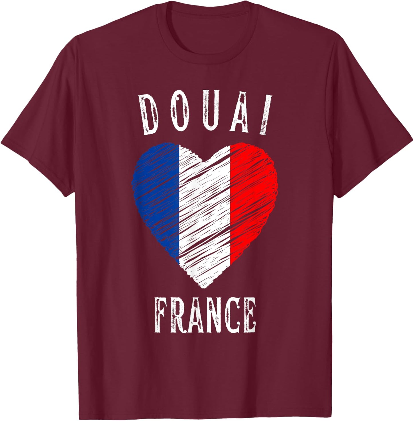 France Flag Heart Douai City T-Shirt - T-Shirt | Maroon