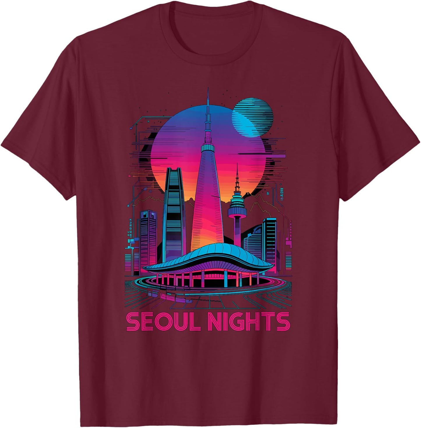 Séoul, horizon de la ville sud-coréenne, vie nocturne amusante T-Shirt - T-Shirt | Maroon