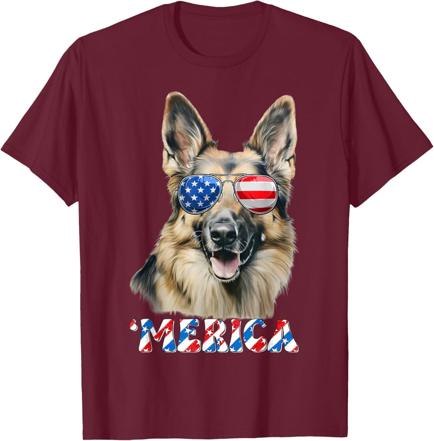 German Shepherd Dog Merica US Flag 4Th Of July Patriotic T-Shirt - T-Shirt | Maroon