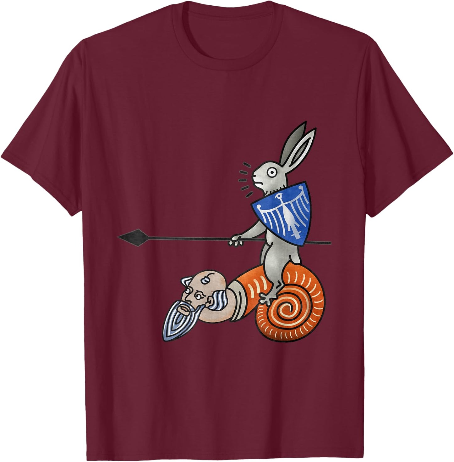 Magnificent jousting rabbit Medieval Marginalia MargiKnights T-Shirt - T-Shirt | Maroon