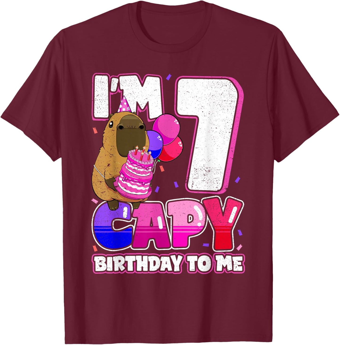 7 Years Capy Birthday to me Girls 7th Birthday Capybara T-Shirt - T-Shirt | Maroon