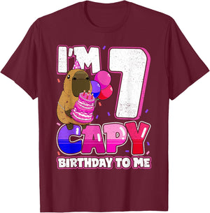 7 Years Capy Birthday to me Girls 7th Birthday Capybara T-Shirt - T-Shirt | Maroon