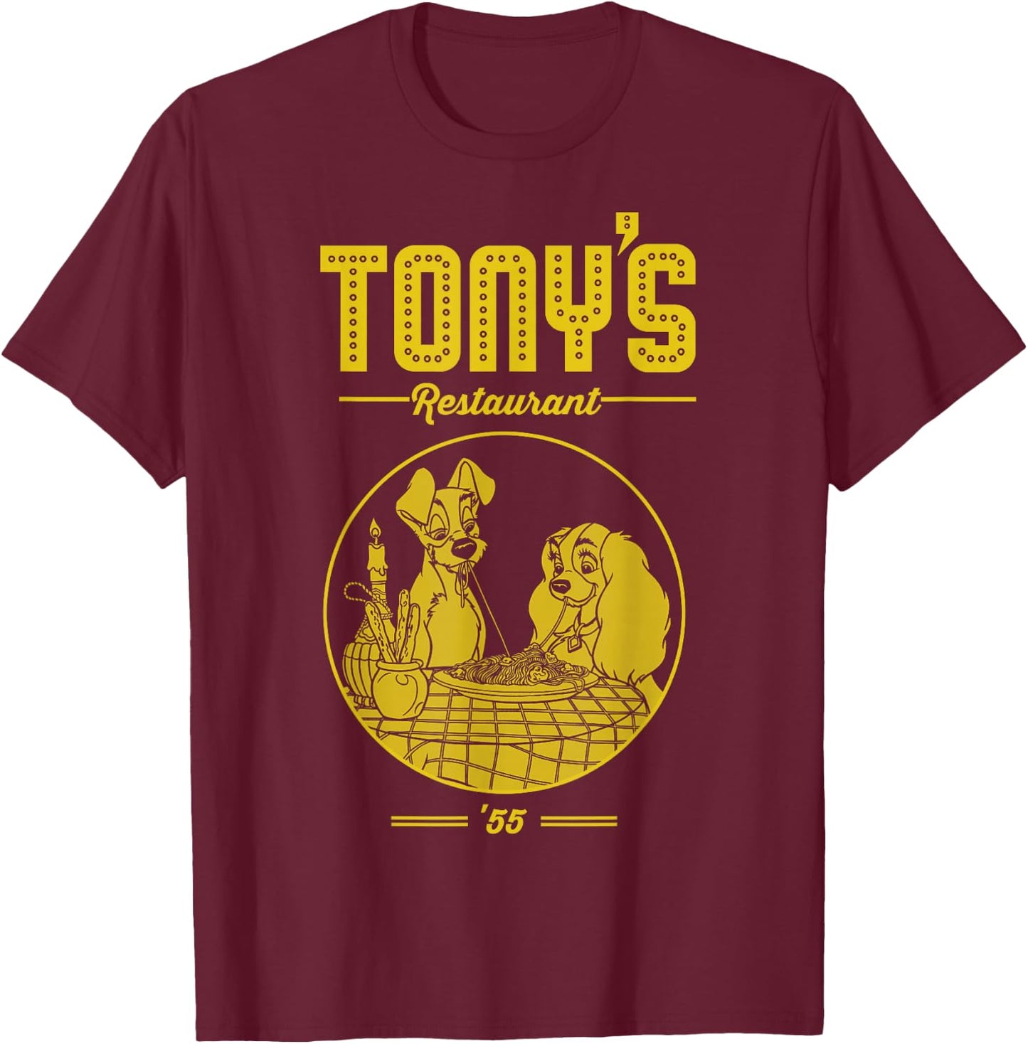 Disney Lady and The Tramp Tony's Restaurant Poster Small T-Shirt - T-Shirt | Maroon