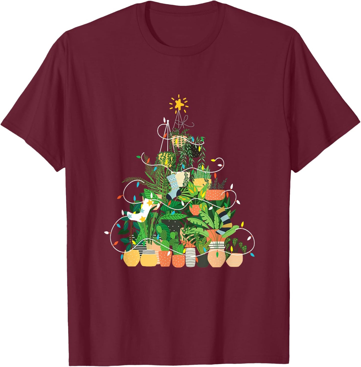 Gardening Potted Plant Christmas Tree T-Shirt - T-Shirt | Maroon