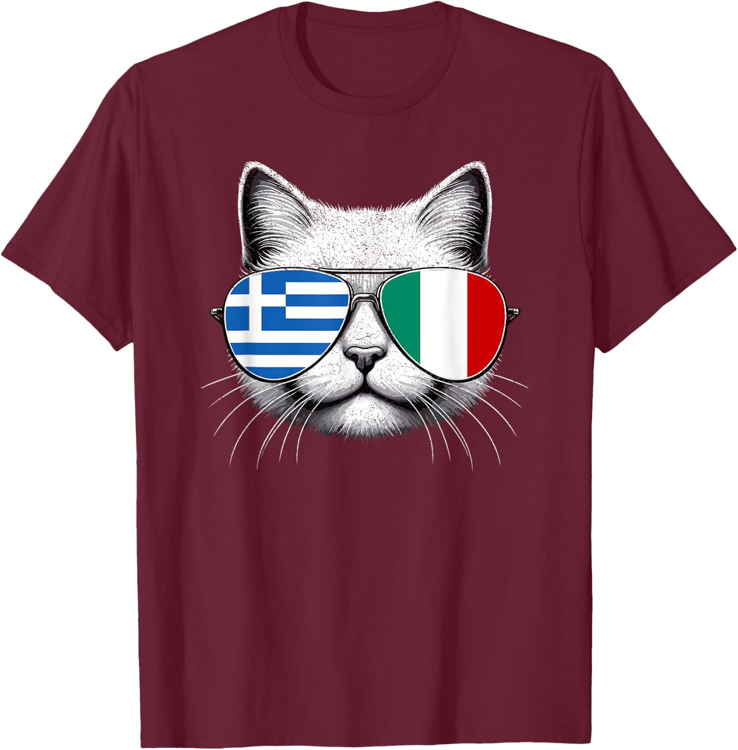 Greek Italian Flag Funny Cat Greece Italy Mix Heritage T-Shirt - T-Shirt | Maroon