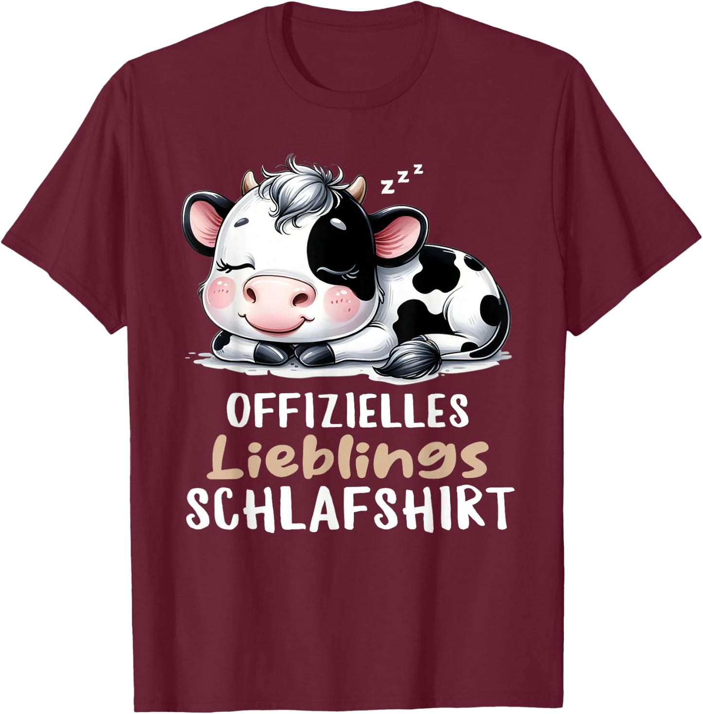 Cow Sleep Shirt Pyjamas Ladies Girls Tired Cow , black T-Shirt - T-Shirt | Maroon