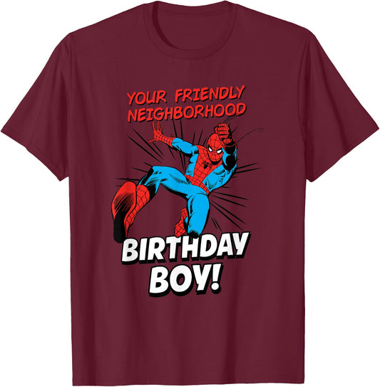 Marvel Comics Spider-Man Friendly Neighborhood Birthday Boy T-Shirt - T-Shirt | Maroon
