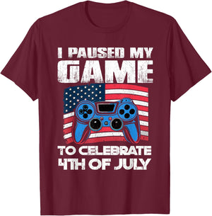 I Paused My Game To Celebrate 4th Of July Video Gamer T-Shirt - T-Shirt | Maroon