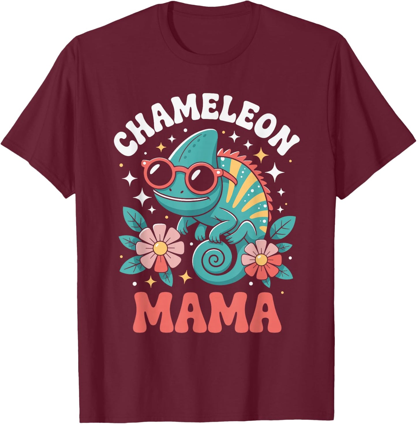 Chameleon Mama Floral Vintage 60s 70s Sunglasses T-Shirt - T-Shirt | Maroon