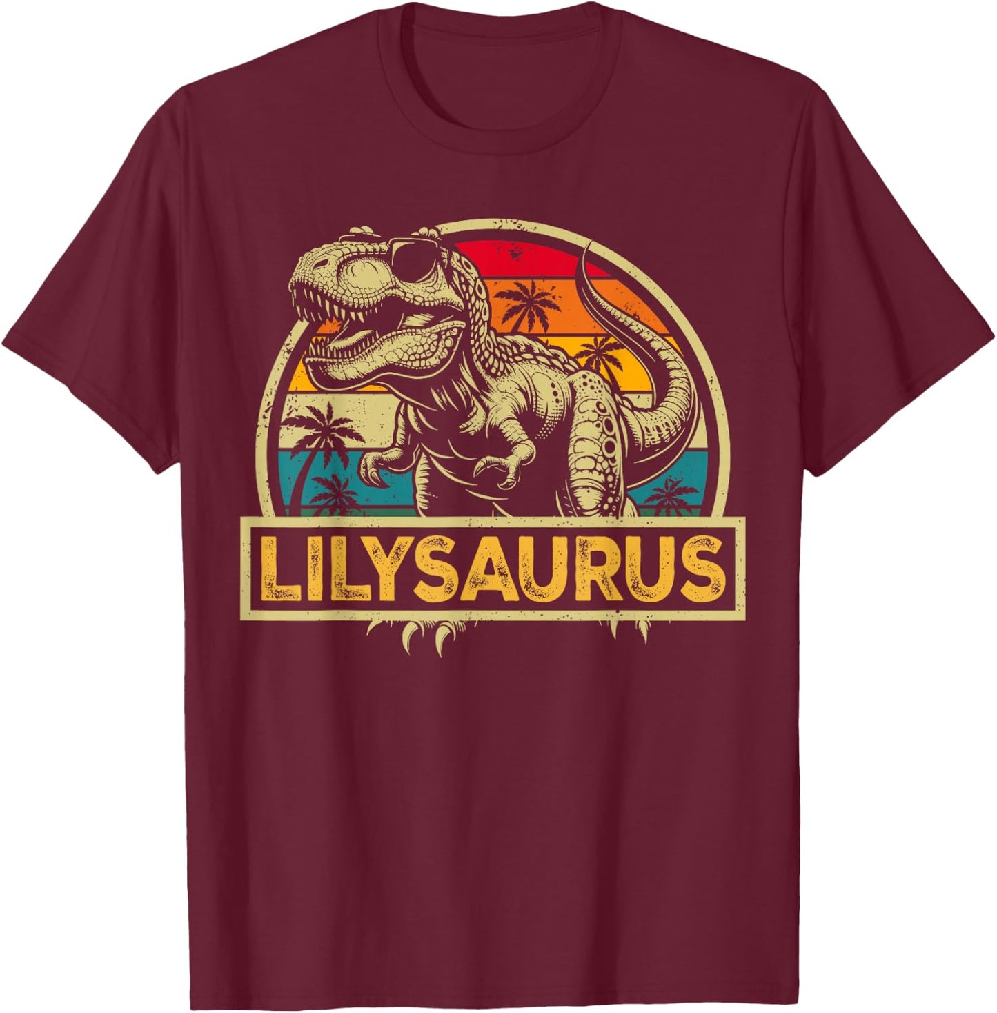 Lilysaurus T Rex Dinosaur Lily Saurus Family Matching T-Shirt - T-Shirt | Maroon