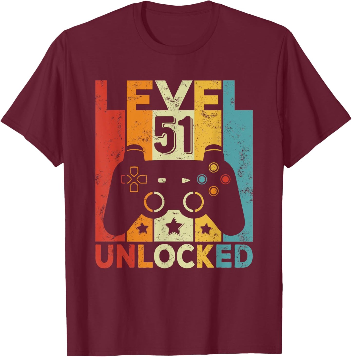 51st Birthday Man Woman 51 Year Old Game Controller Gamer T-Shirt - T-Shirt | Maroon